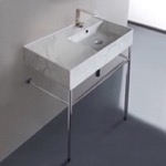 Scarabeo 5118-F-CON Marble Design Ceramic Console Sink and Polished Chrome Stand